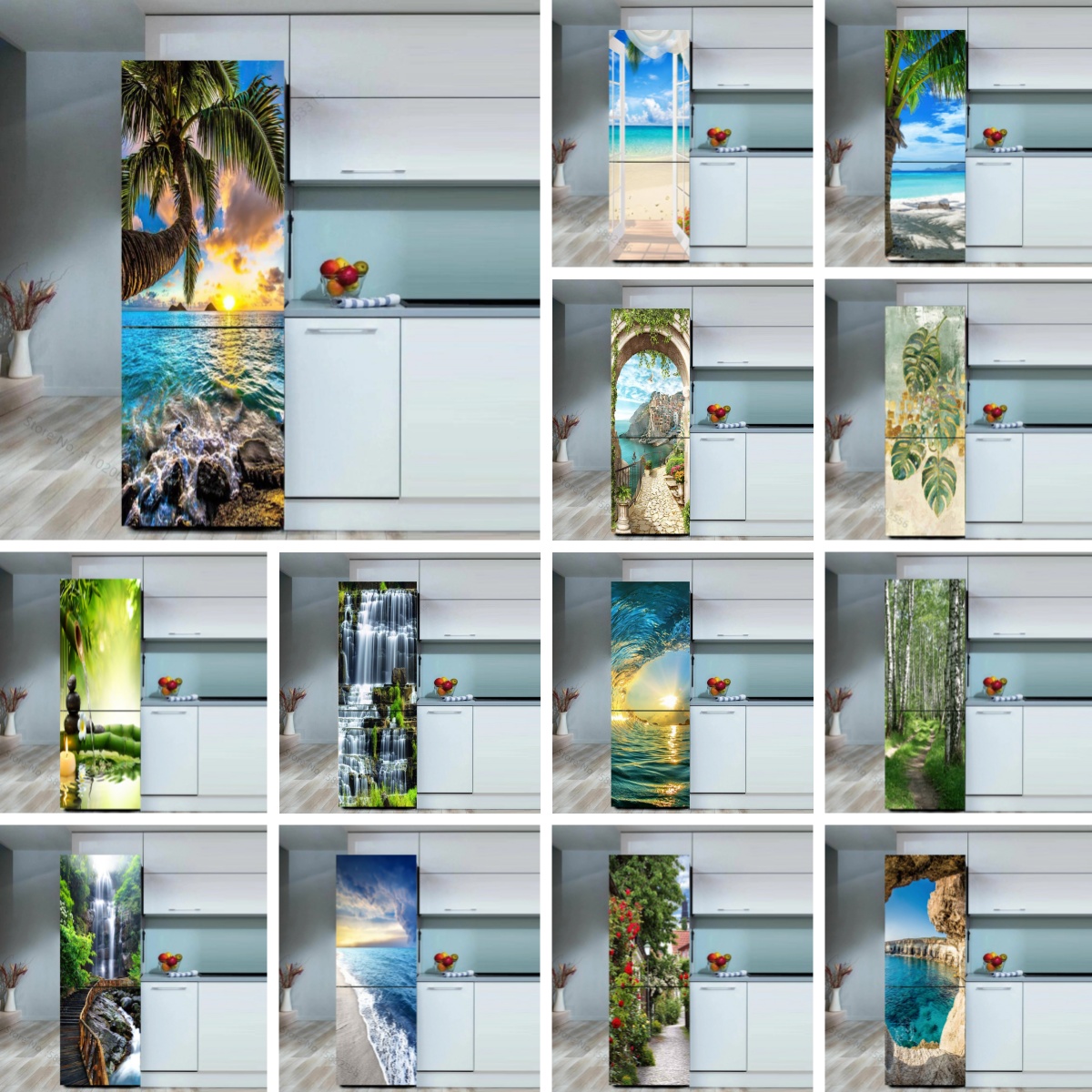 Seaside Beach Fridge Sticker D - Full Cover Adhesive ulasan dan harga
